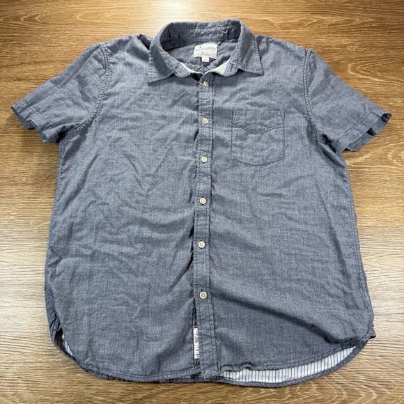 Lucky Brand Men's Large Short Sleeve Shirt Blue Chambray Button Front Casual - Picture 1 of 7